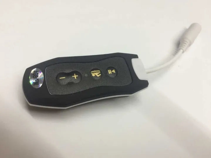 Waterproof Bluetooth mini headset MP3 player in various colours, showing compact size.