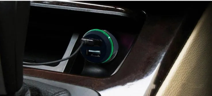 Bluetooth 5.0 car hands-free music player with NFC in black with AUX cable and mini USB power port
