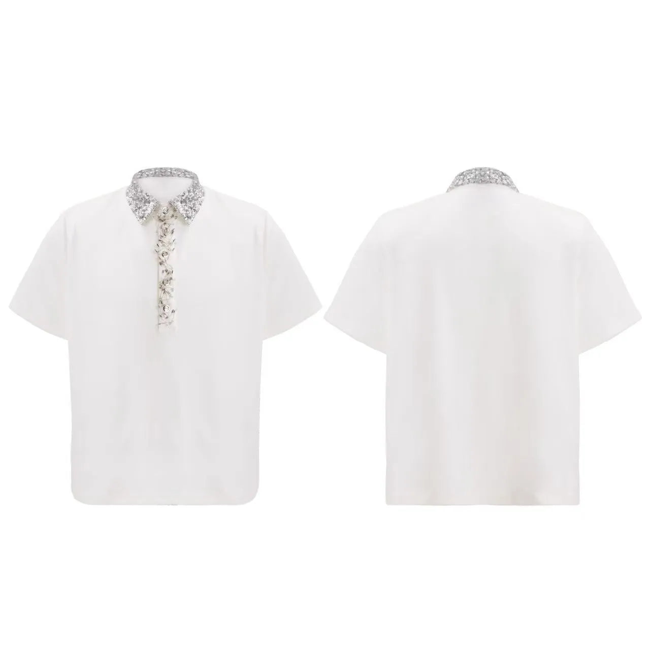 Men's loose fit polo t-shirt with square collar and short sleeves in solid colour