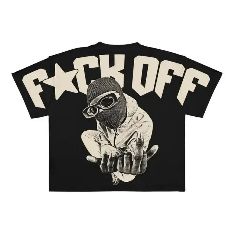 Y2K Harajuku gothic graphic pure cotton t-shirt loose fit hot stamping print black style men streetwear
