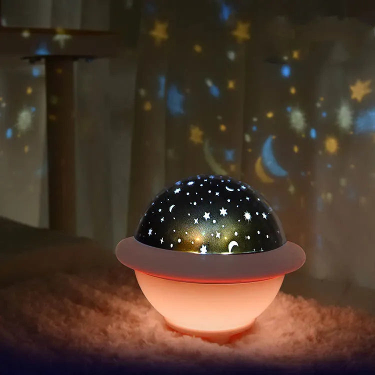 UFO-shaped starry sky projection light in plastic construction with modern design