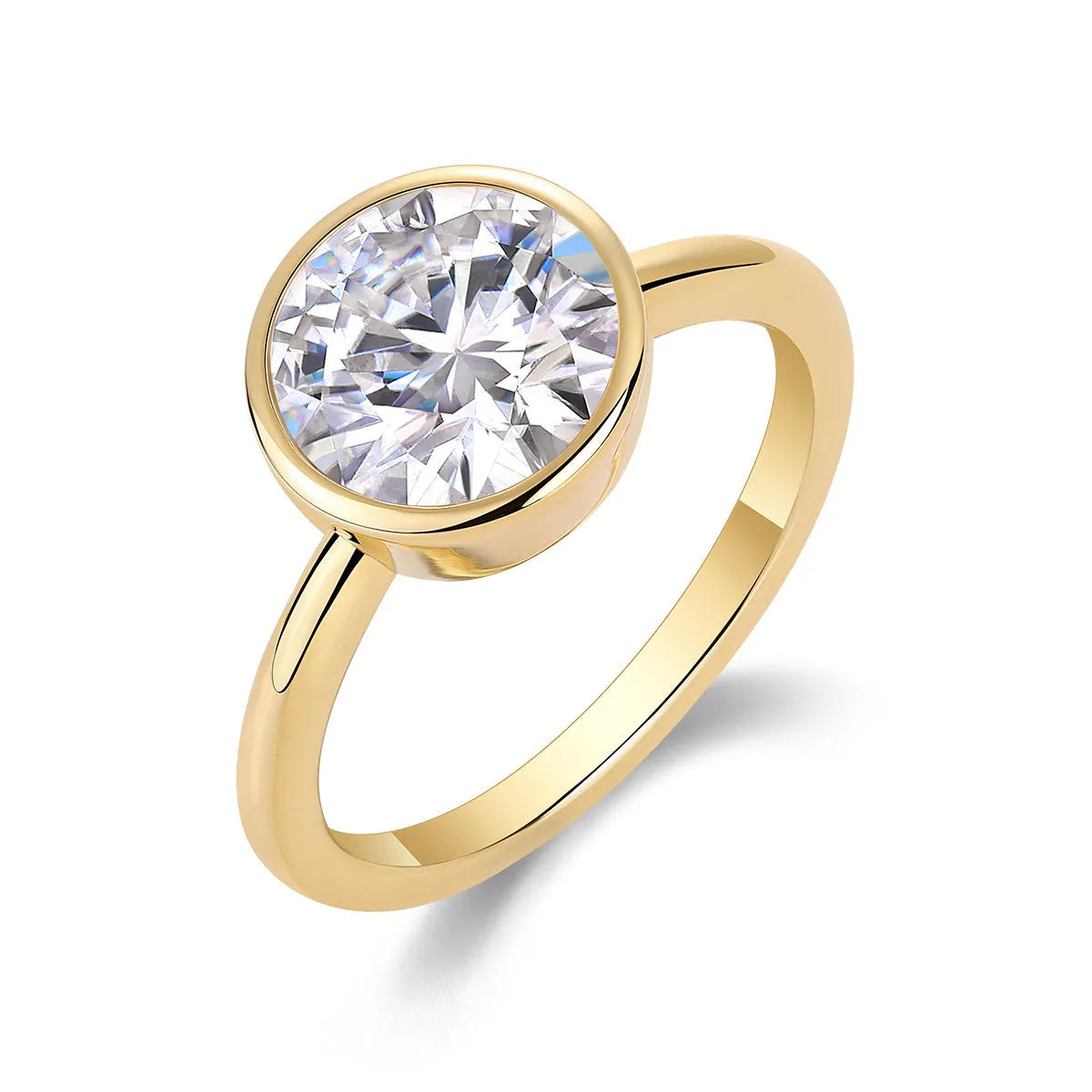 Time Foam round 9.0mm moissanite wedding ring set gold-plated S925 silver band on white background