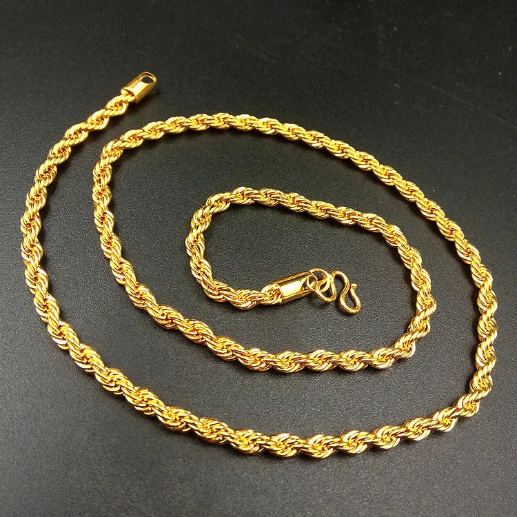 Hemp rope gold necklace with geometric copper pendant for men