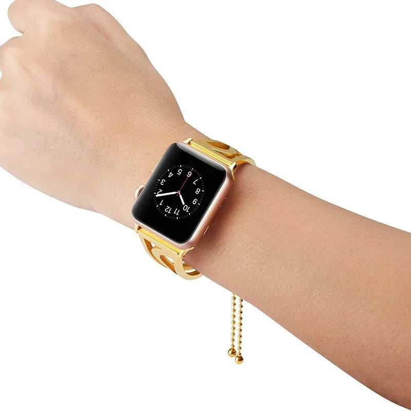 Stainless steel hollow watch strap for Apple Watch Series 4 3 2 1, adjustable, in black gold rose gold or silver