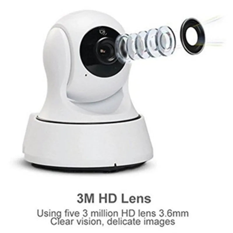 White 720P wireless network camera with Wi-Fi, pan tilt, 3.6mm lens and 10m night vision