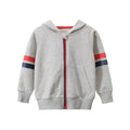 Boys hooded zip-up cotton sweater in grey or navy blue, long sleeve round neck, sizes 90-140cm
