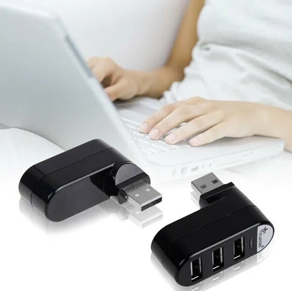 Black and white USB 2.0 hub with spin design showing multiple USB ports