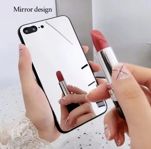 Black iPhone mirror phone case showing reflective surface, compatible with iPhone X and 7/8 Plus models.