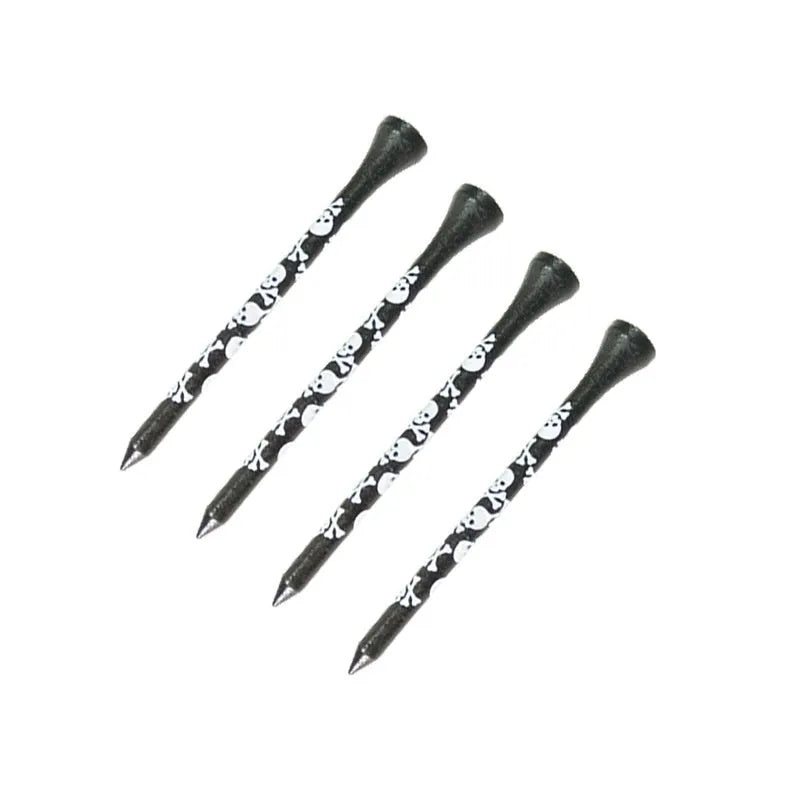 Black bamboo golf spike dowel pins with skull print in 70mm and 83mm lengths