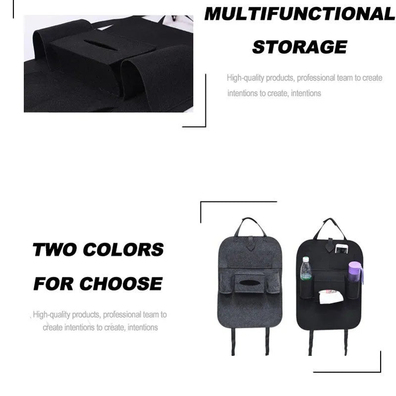 Wool felt car seat organizer bag in black, 33 x 14 x 5.5cm multi-purpose auto storage pouch