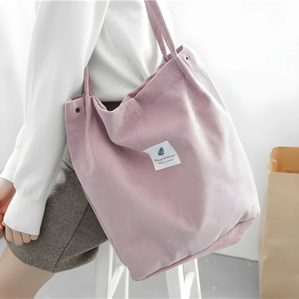 Women's cotton canvas bucket shoulder bag with flower pattern and magnetic buckle