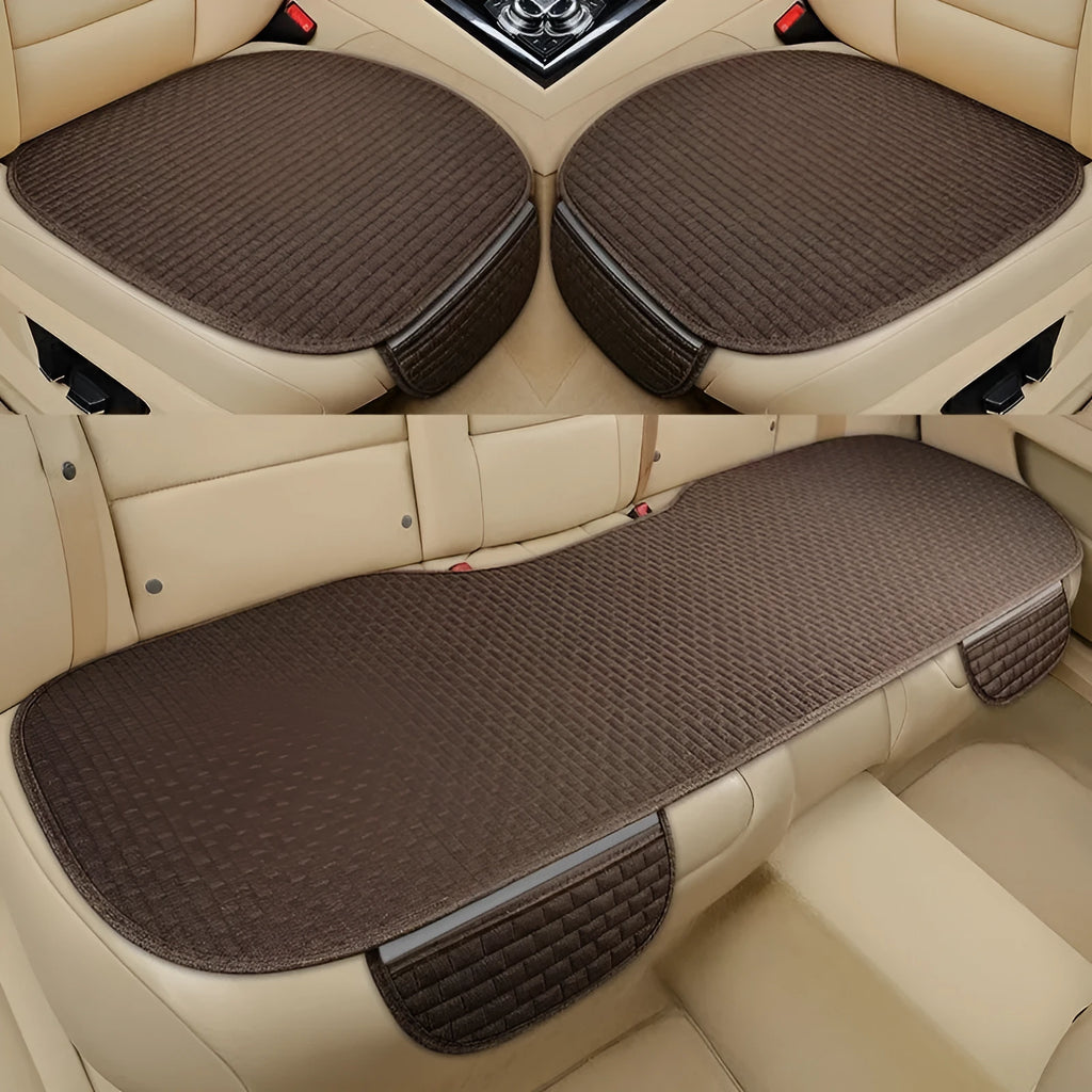 Linen car cushion set with hemmed edges in multiple colour options and configurations