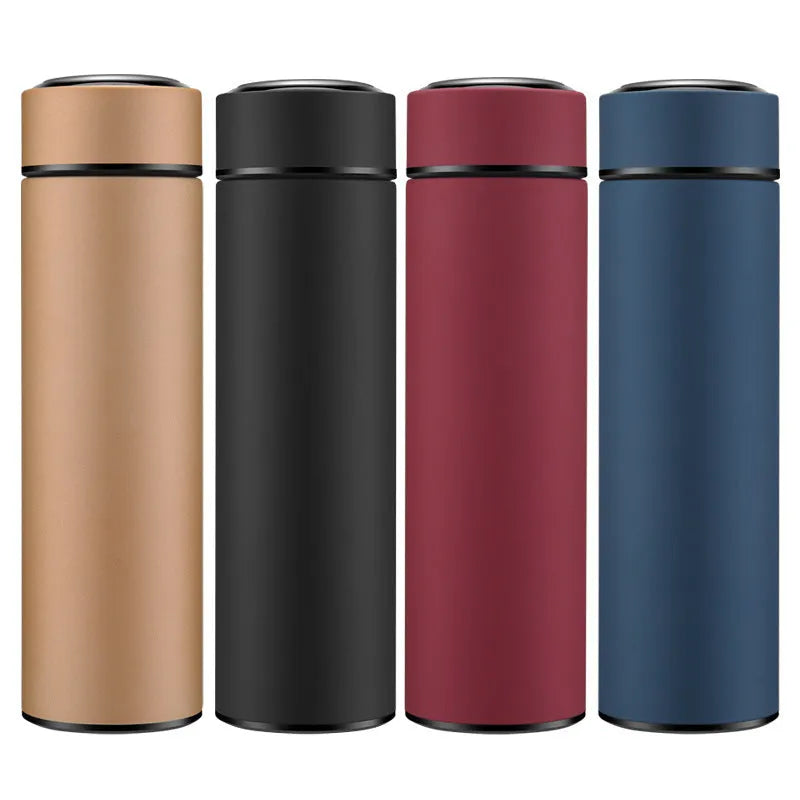 450ml stainless steel vacuum insulated water bottle with copper layer, shown in blue colour.