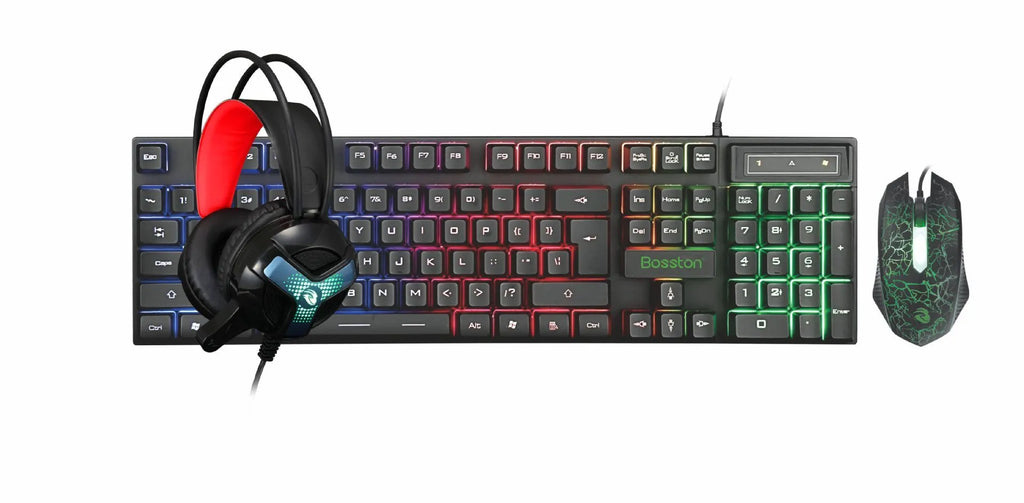 Thunder Wolf gaming keyboard and mouse set with wired USB connections and included mouse pad