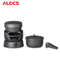 Alocs aluminium camping pot set with foldable handles and nested cooking pots