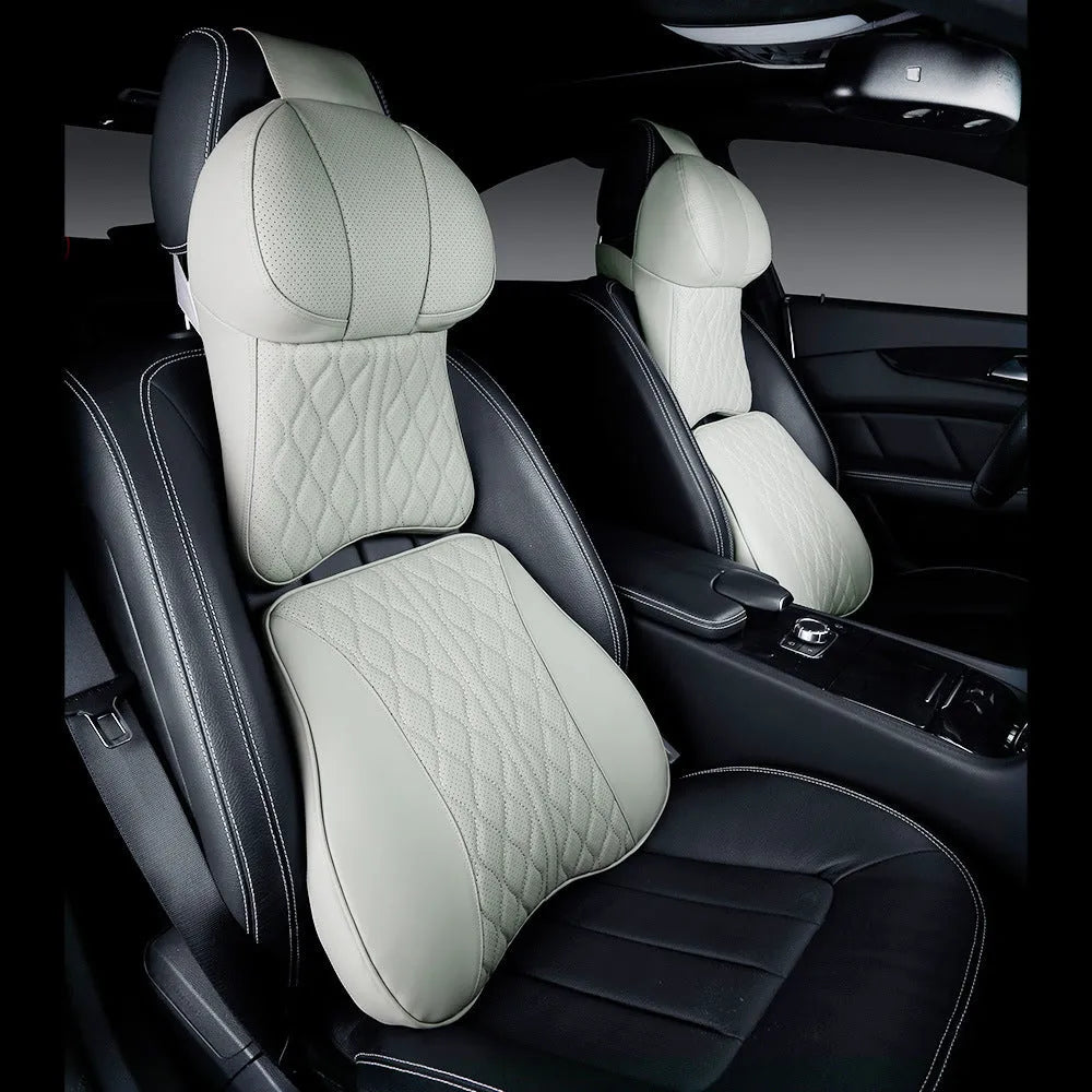 Car neck and lumbar support pillow set with wave pattern embroidery in five colour options