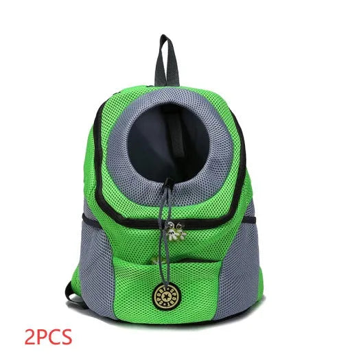 Pet backpack dog carrier for small dogs, available in black, blue, green, orange, and rose red, sizes S L XL.