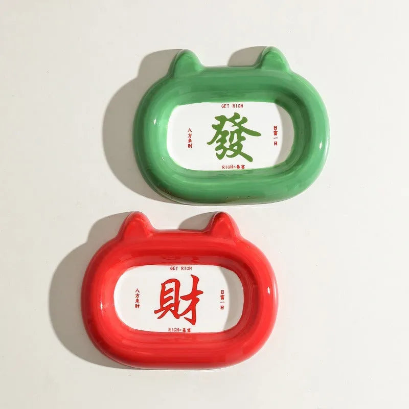 Ceramic pet bowl with colourful animal illustration, suitable for cat or small dog food and water.