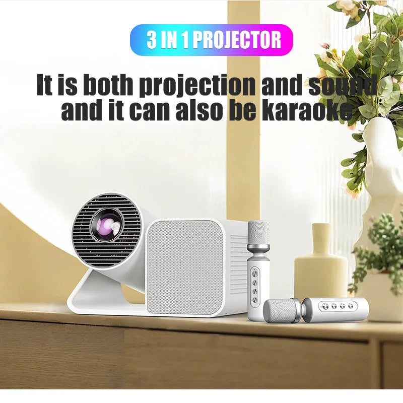 Three-in-one karaoke singing projector with microphone in black finish with 720p resolution