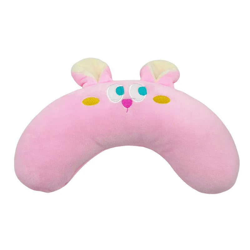Plush U-shape pet pillow, 23cm by 30cm, in green apple, black ear white puppy, pink rabbit, or orange
