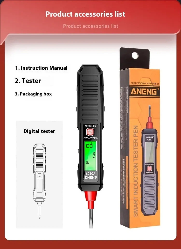 Digital voltage measuring pen with LCD display for 12V to 300V testing