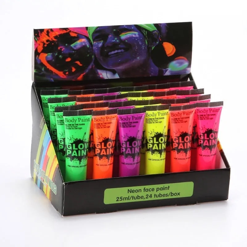 25ml plastic hose bottle of neon face and body paint in vivid colour with safe non-toxic label