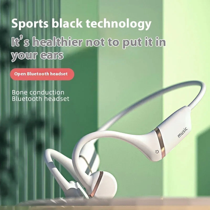 H12 open bone conduction wireless Bluetooth headset with ear hook, plastic build, white or black, shown for sports and calls