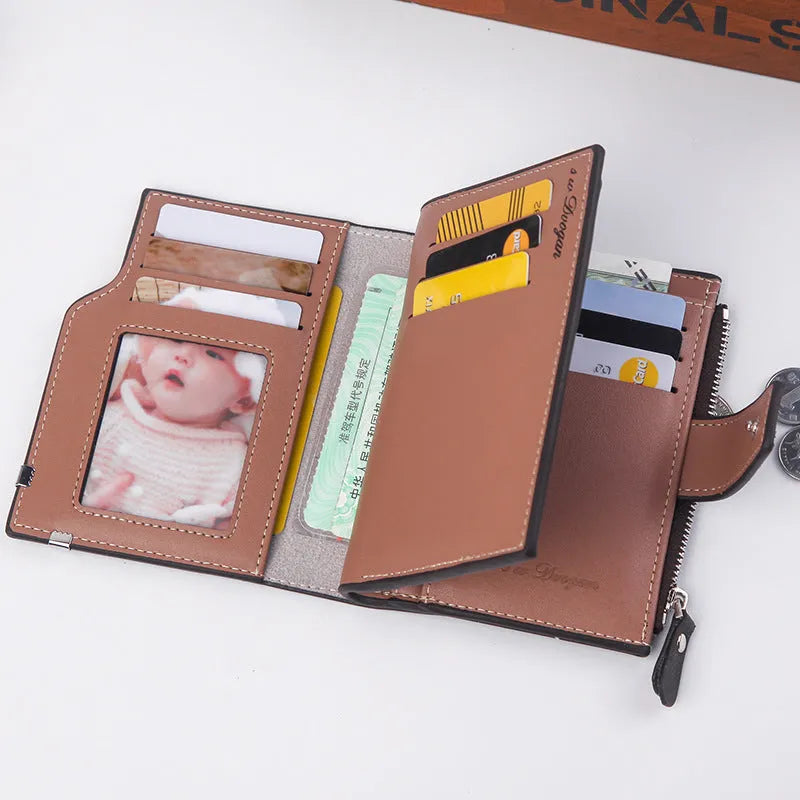 Men's short PU leather wallet with zip buckle, retro hit colour, 12.5 x 9.8 x 1.8 cm, grey black brown