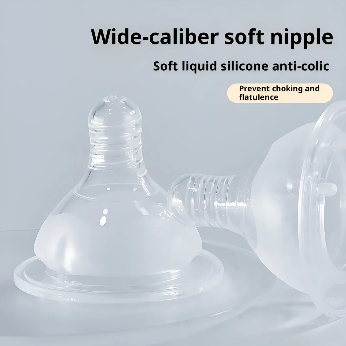 Transparent edible silicone wide mouth nipple with cross hole for newborns 0-3 months