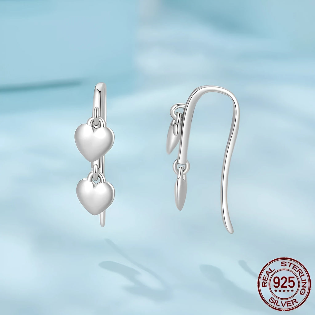 S925 sterling silver heart-shaped tassel ear hook earrings for women in silver colour SCE1927, one pair