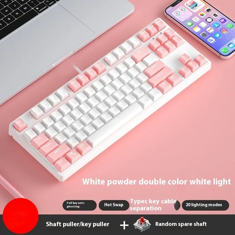 87-key wired mechanical keyboard with hot-swappable switches showing multiple colour combination options