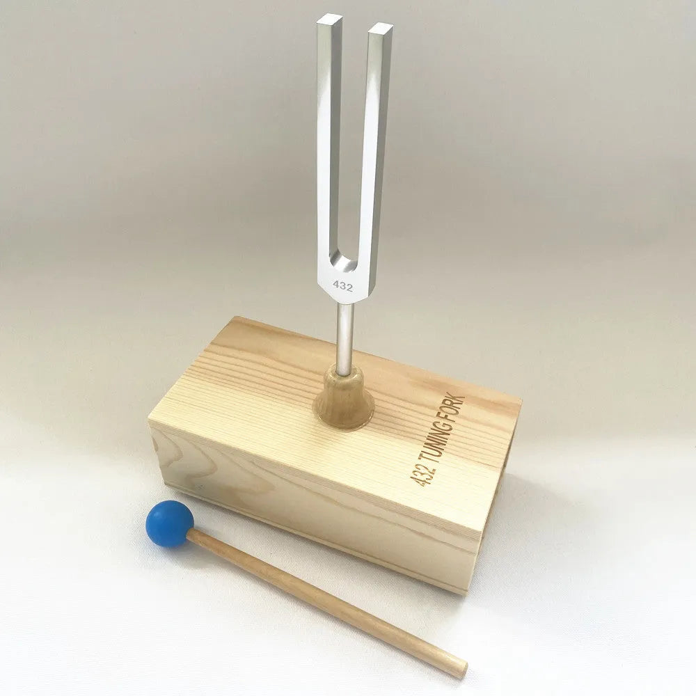 Aluminium alloy tuning fork and speaker set for 432Hz or 528Hz sound therapy.