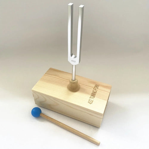 Aluminium alloy tuning fork and speaker set for 432Hz or 528Hz sound therapy.
