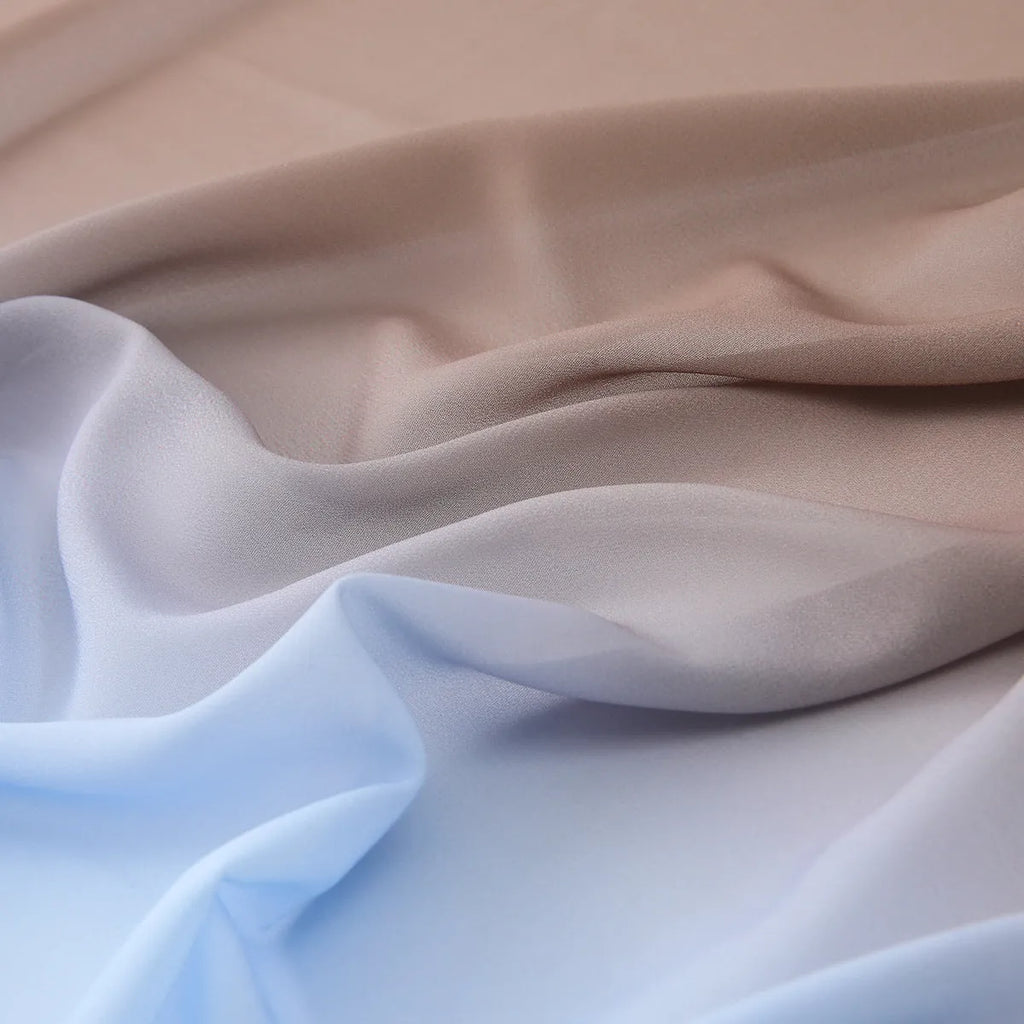Long women's chiffon scarf with bubble towel texture draped to show its 175cm length and colour.
