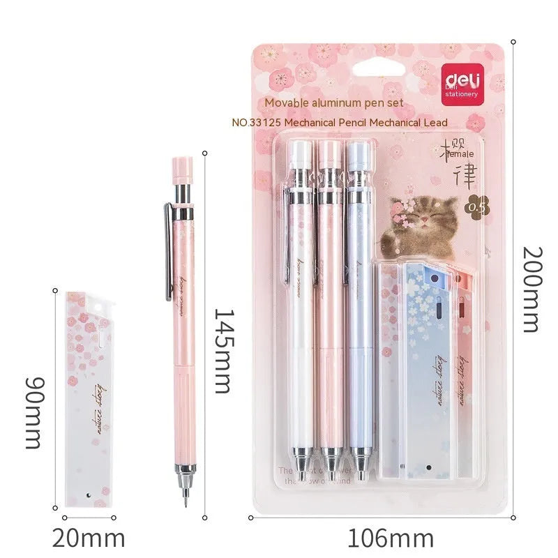 Three cartoon design 0.5mm automatic pencils with HB lead refills in mixed colours