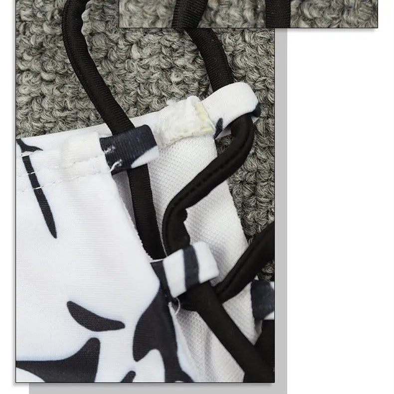 Ladies two-piece bikini set in black and white tie dye with chest pad, sizes S M L