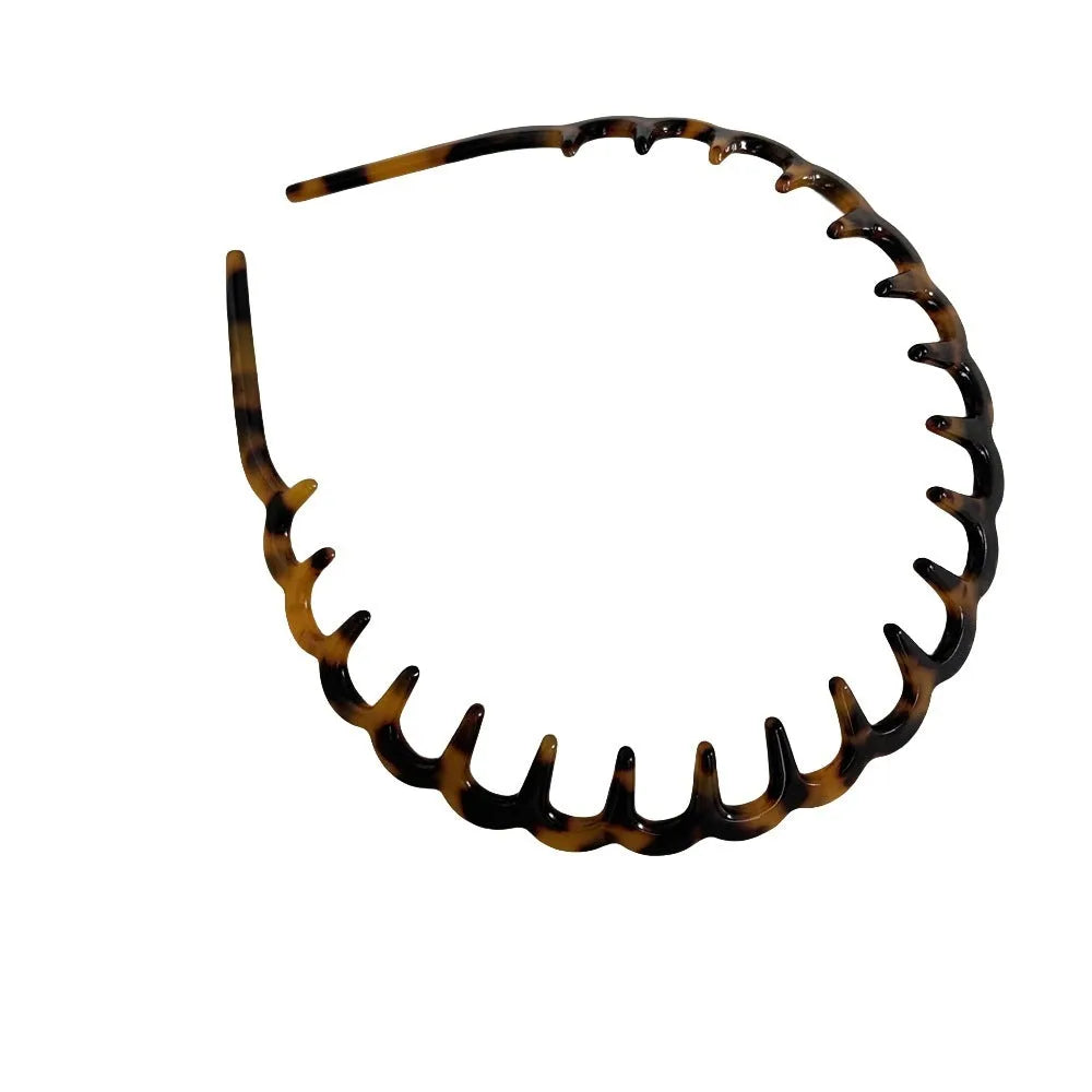 Women's acetate fibre toothed hair hoop in black colour, showing non-slip wave pressure nozzle and irregular Korean-style shape.