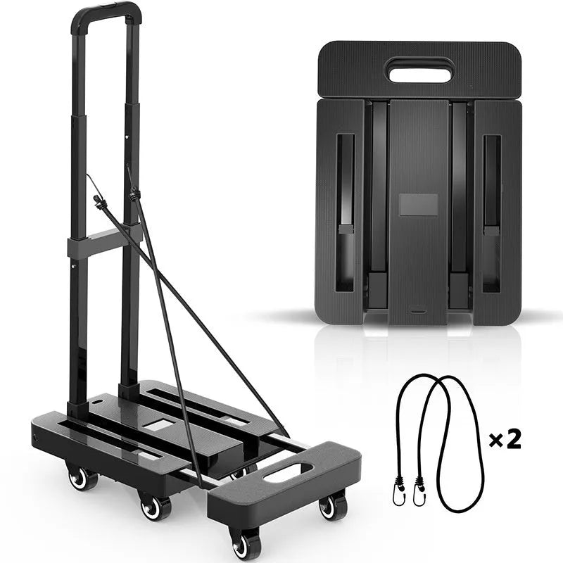 Black direct-supply portable silent handcart with PP plastic metal frame and PU wheels