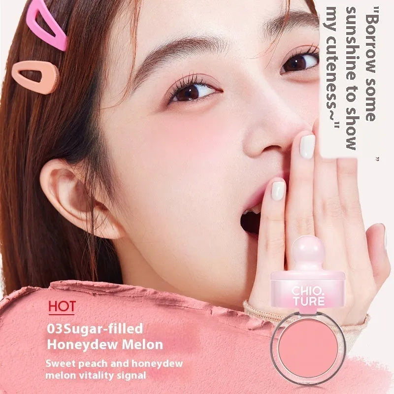 Mud texture blush powder compact with swelling contractive shimmer finish in nude colour palette