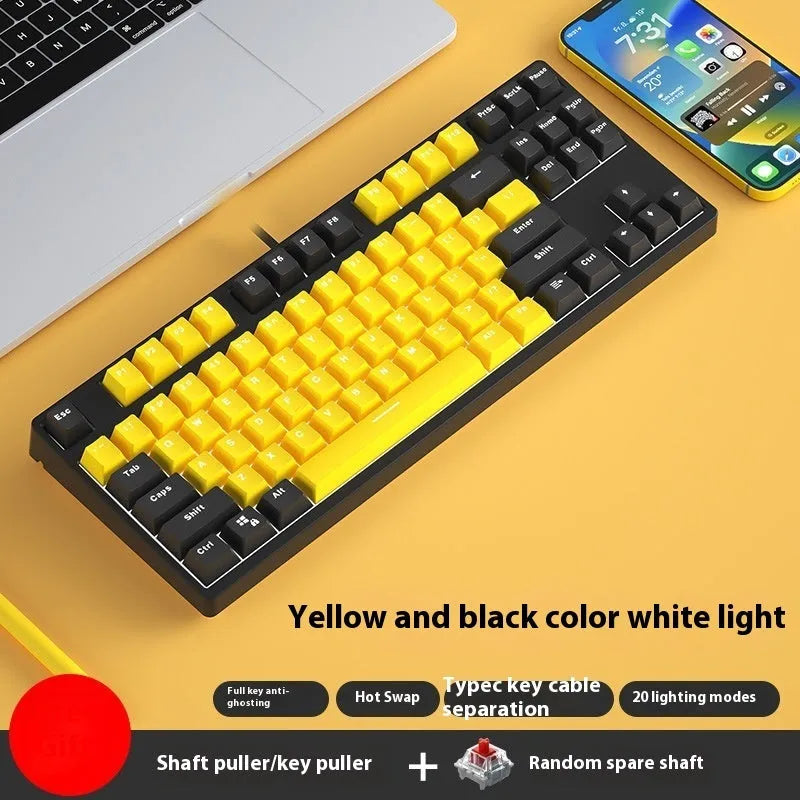 87-key wired mechanical keyboard with hot-swappable switches showing multiple colour combination options