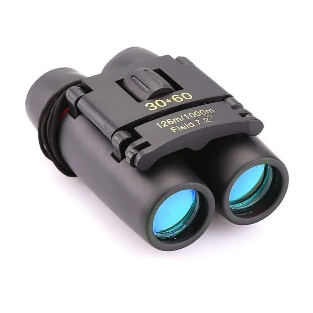 30x60 HD foldable binoculars black colour unfolded view showing lenses