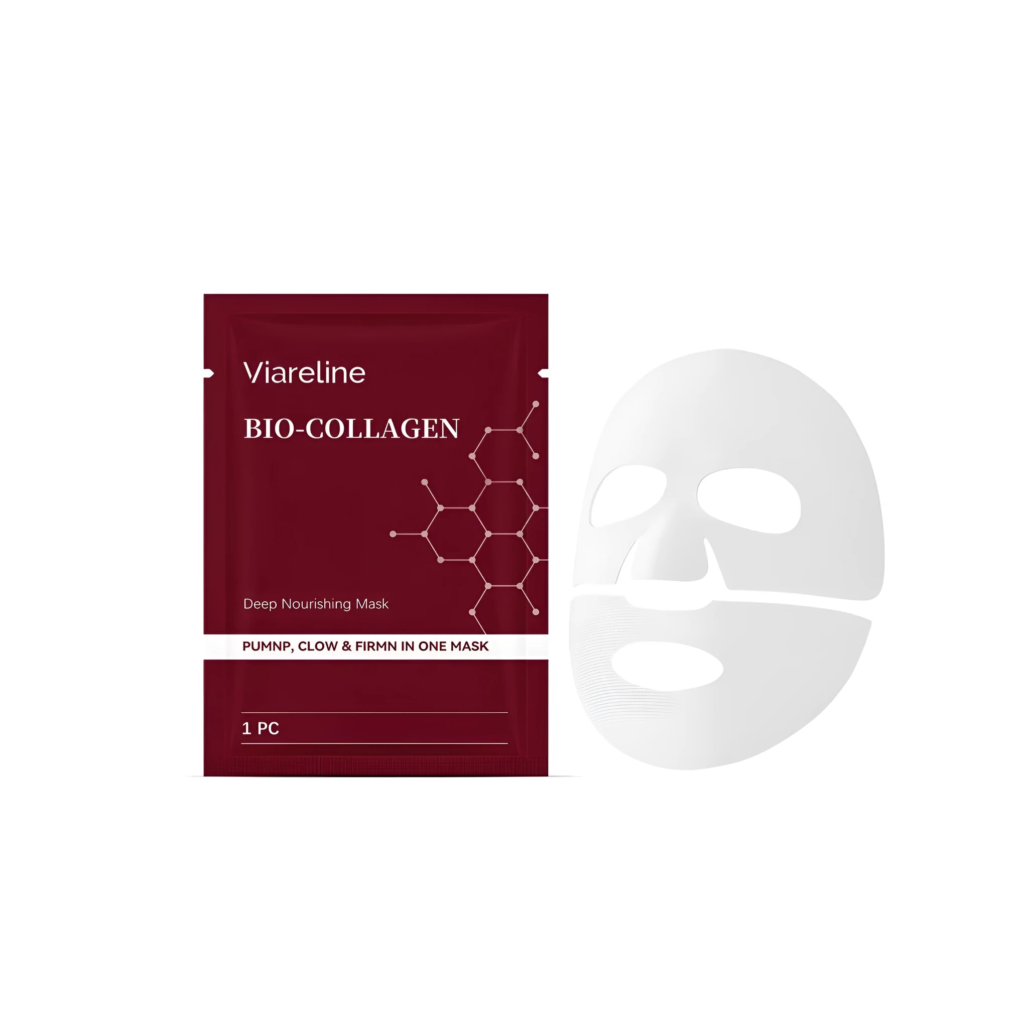 Collagen moisturising mask sheet with grape seed oil and glycerin formula in single-use foil pack