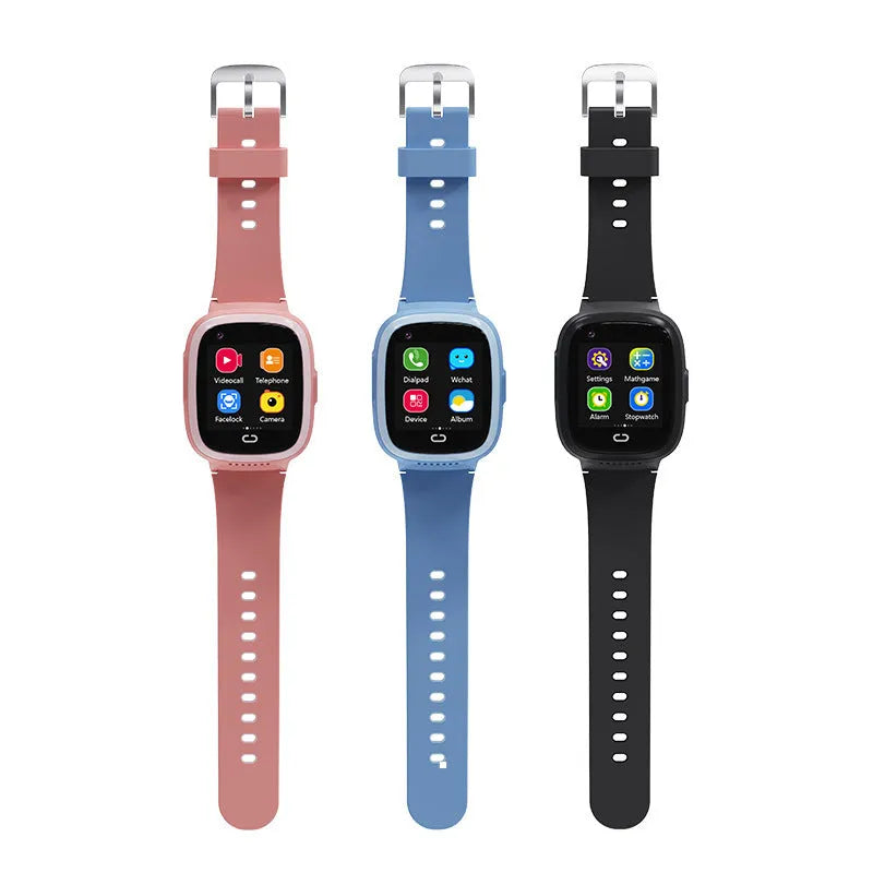 Children's 4G video call watch with 1.5in TFT screen, 750 mA battery and wrist strap in pink, blue or black
