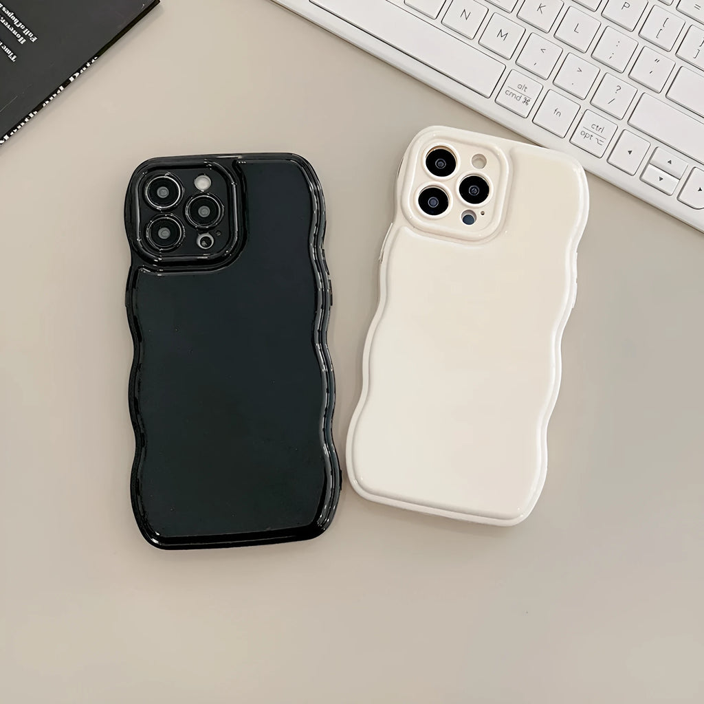 Solid colour TPU air cushion phone case with wave pattern for iPhone, in beige black or berry red