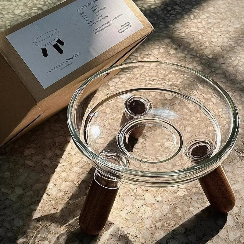 Light colour plastic pet bowl with removable glass bowl for cervical protection and spill resistance