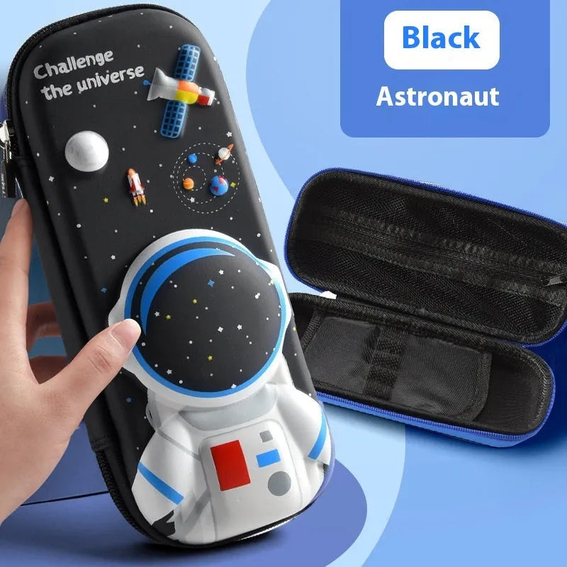 3D leather pencil case showing multiple design options including space, fantasy and animal themes
