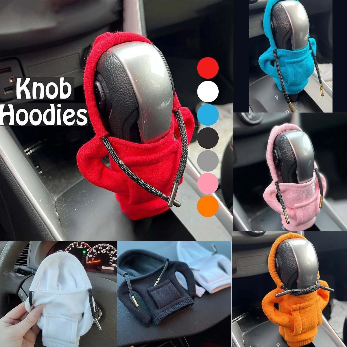 Pure cotton car gear lever decoration in red, shown on a gear stick.