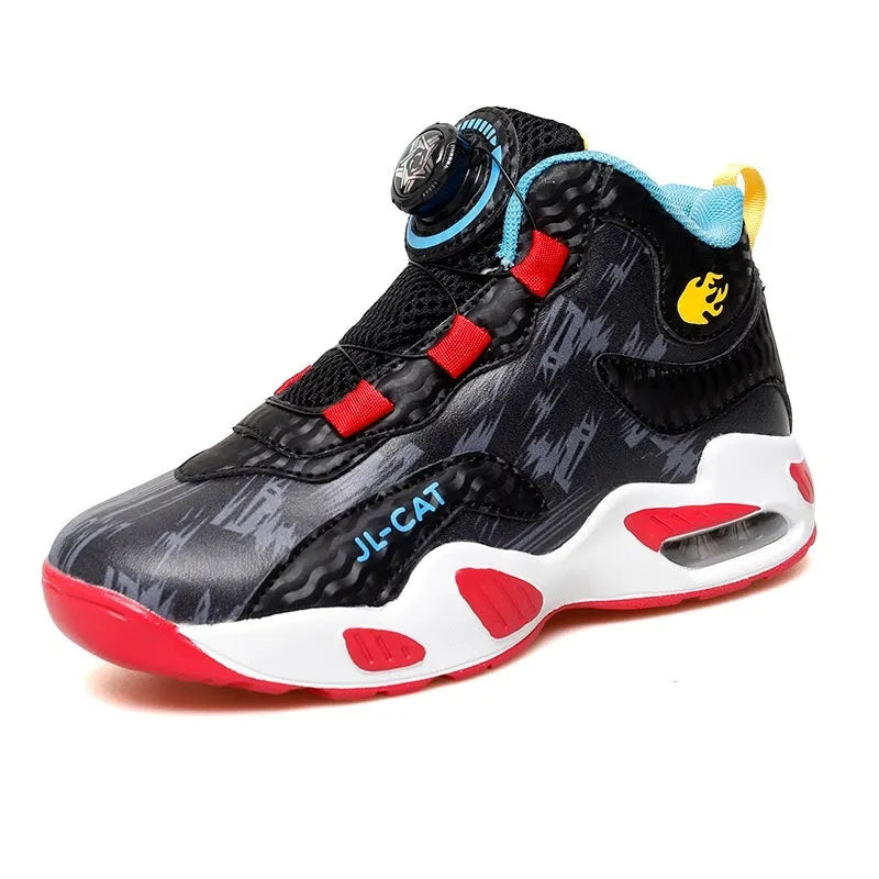 Children's rotating button running shoes in synthetic leather with waterproof design