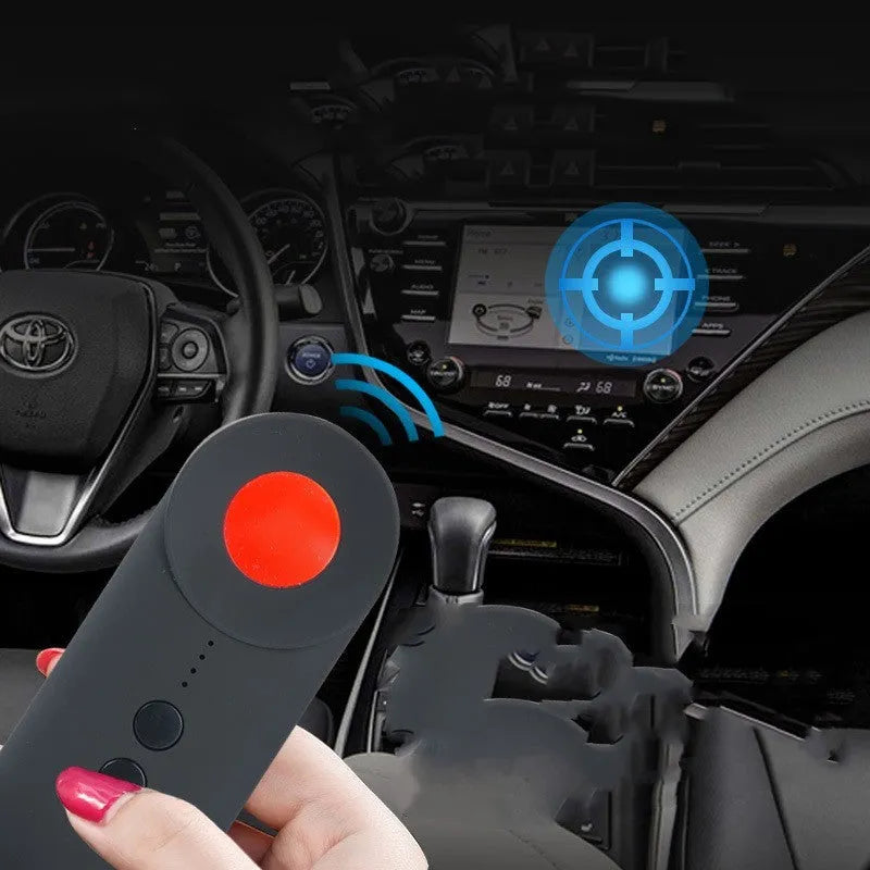 Black portable GPS detector and hidden camera finder with compact rectangular design for privacy protection