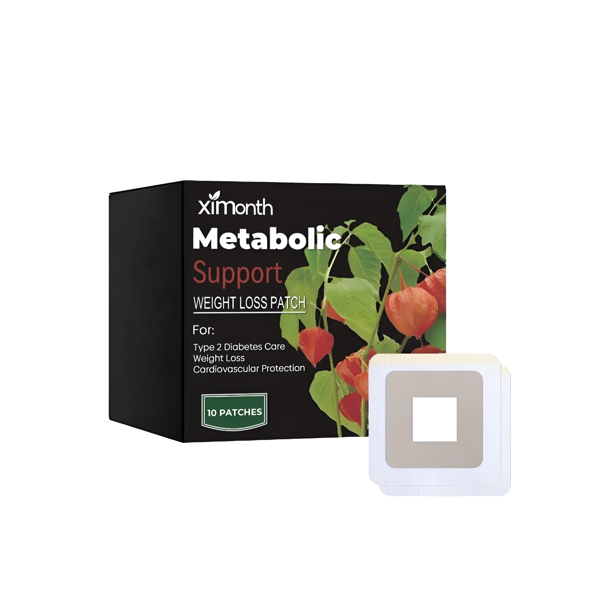 Pack of 10 weight loss patches with marine collagen and botanical ingredients on white background